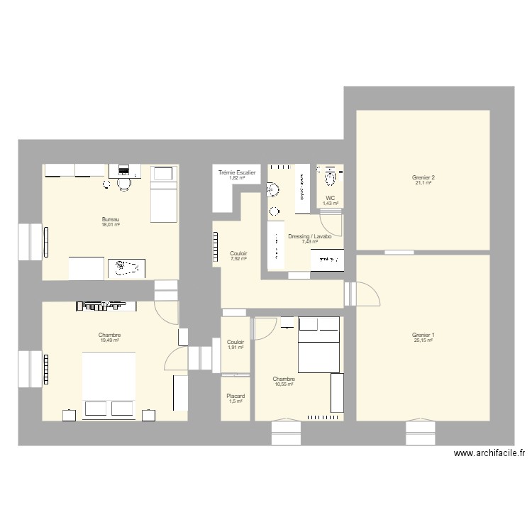 Maison Etage. Plan de 11 pièces et 116 m2