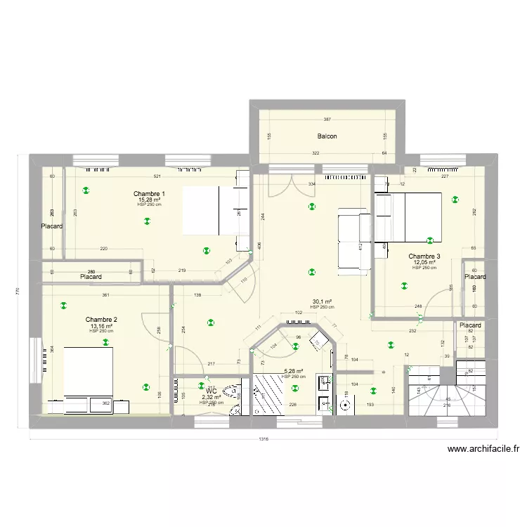 Cotations 1er &eacute;tage Projet 8. Plan de 