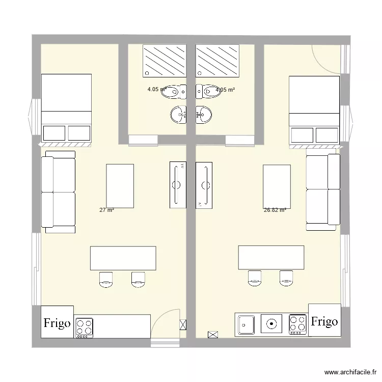 double Studio 30m2. Plan de 