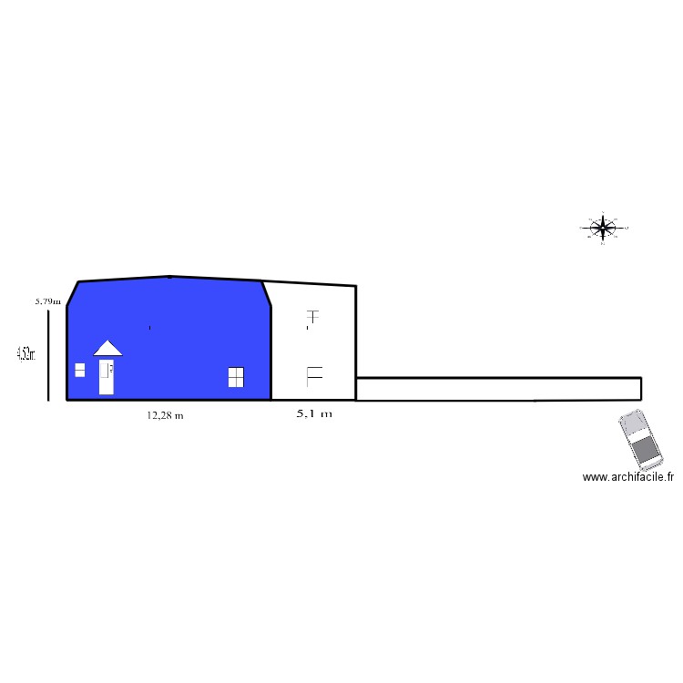 Sud. Plan de 1 pièce et 88 m2