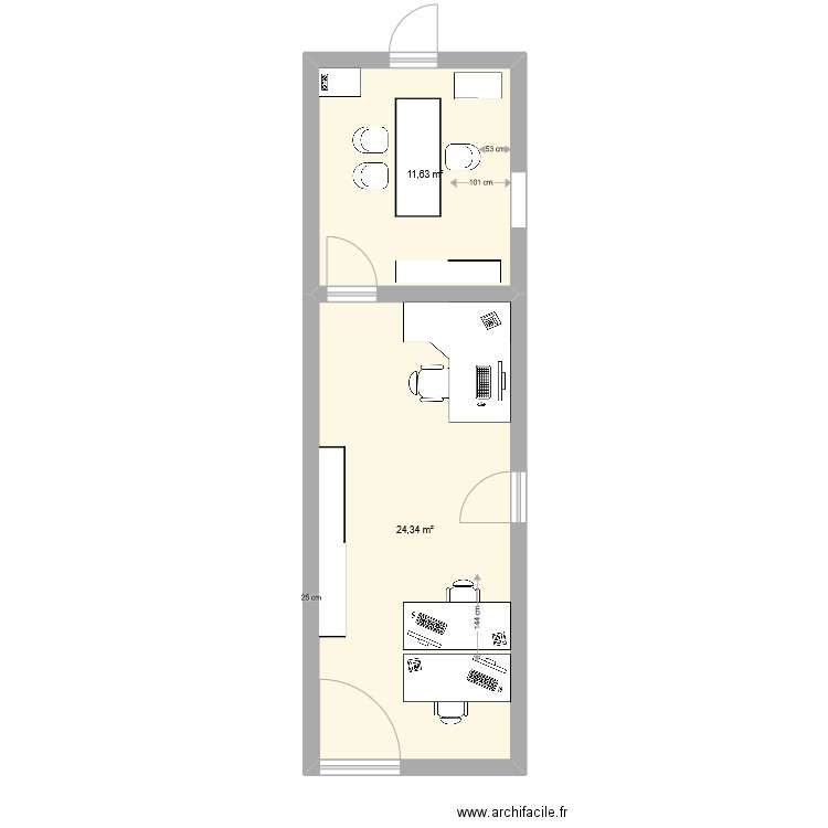 salle reunion. Plan de 2 pièces et 36 m2