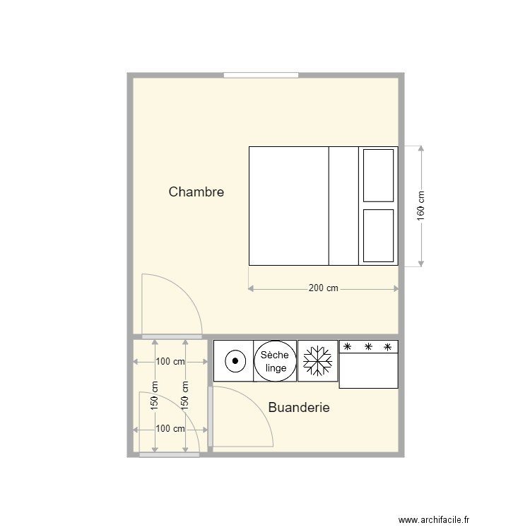 plan apres travaux Grosbois. Plan de 3 pièces et 17 m2