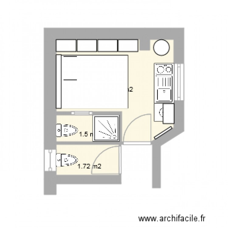 Studio 2628 Douche  et toilette 1. Plan de 0 pièce et 0 m2