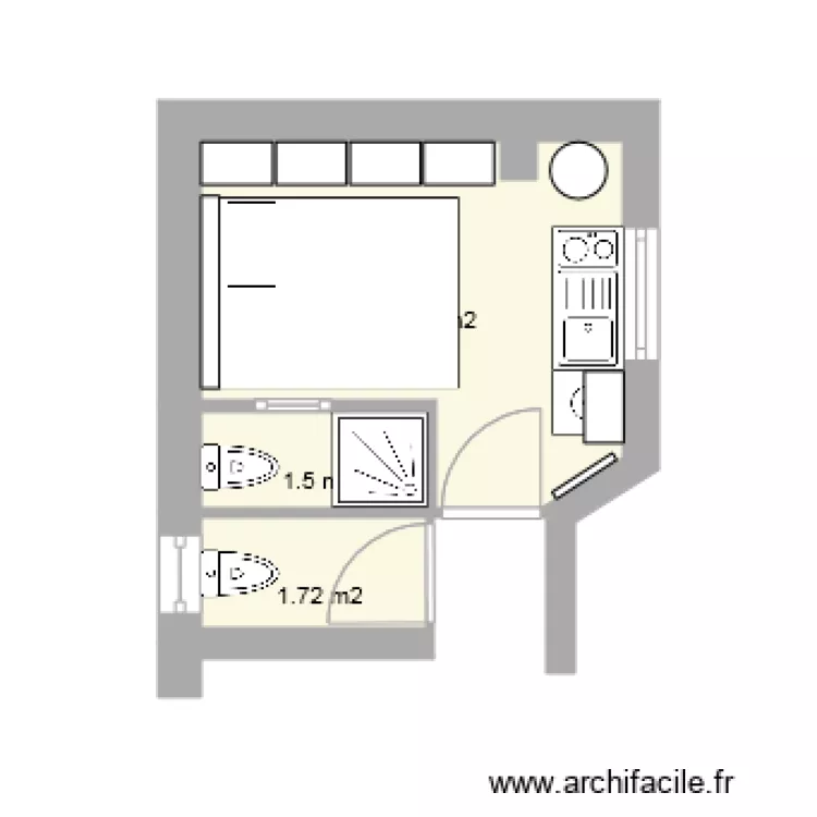 Studio 2628 Douche  et toilette 1. Plan de 