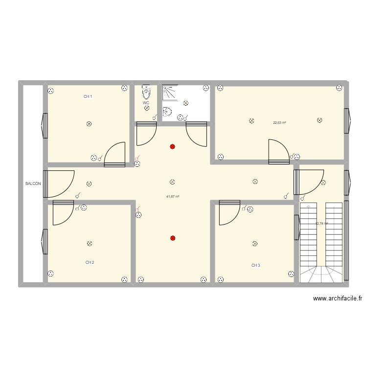 1 er etg. Plan de 8 pièces et 134 m2