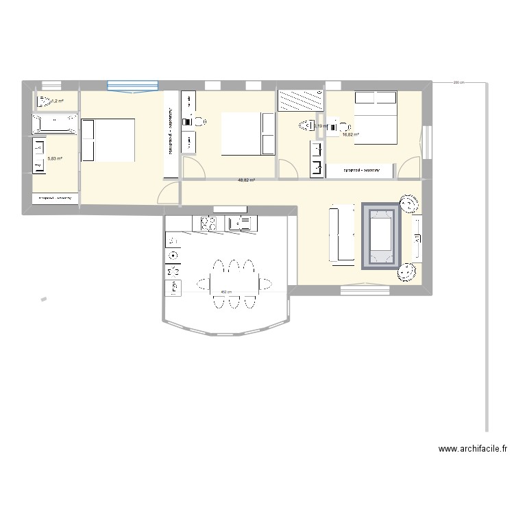Appartement Nono. Plan de 5 pièces et 73 m2