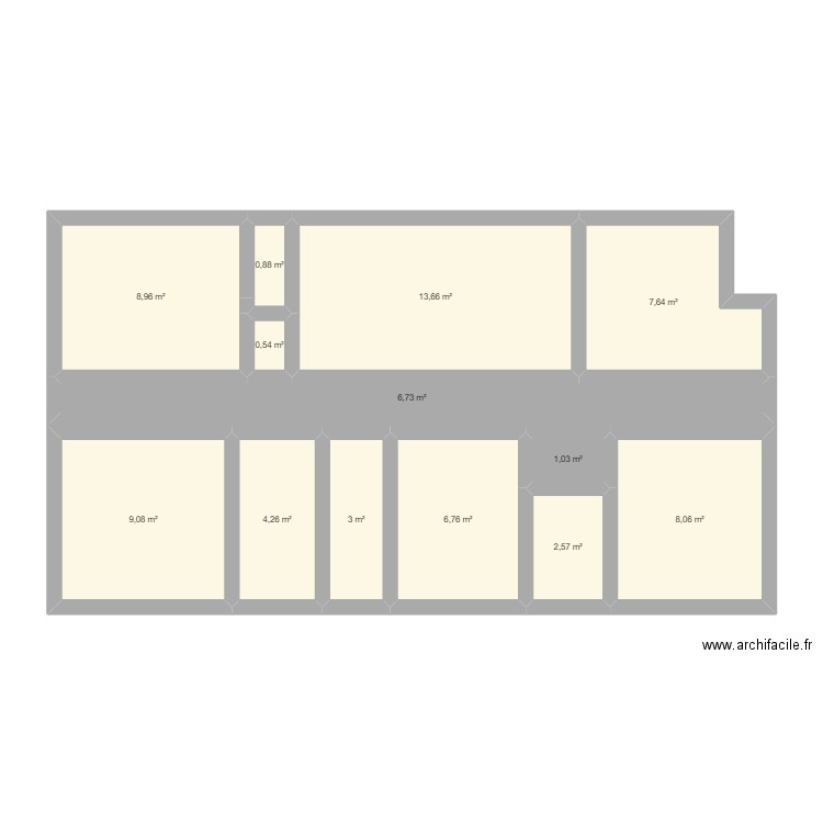 etage. Plan de 13 pièces et 73 m2