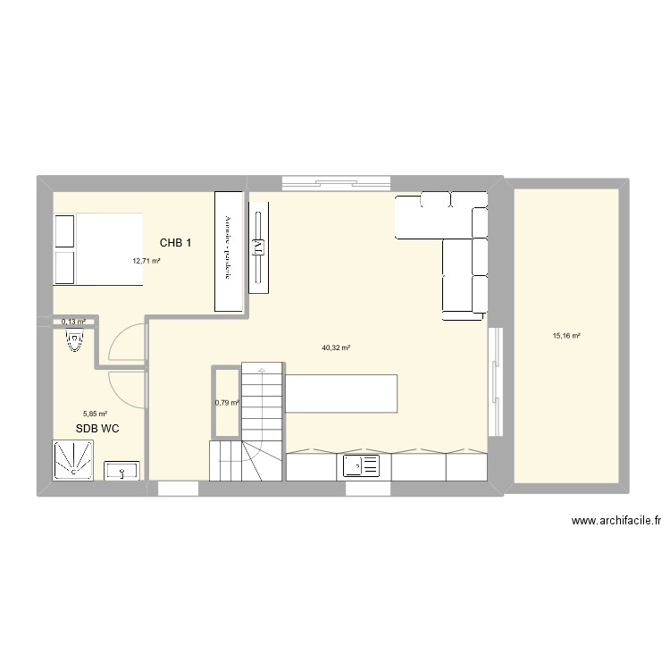 RDC cetinoz. Plan de 6 pièces et 76 m2