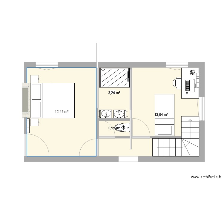 étage option2. Plan de 4 pièces et 30 m2