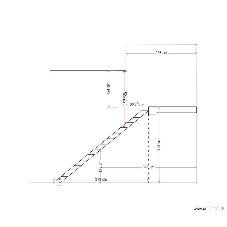 Escalier Mezzanine Entrée Départ 165 Hauteur 236 sur 13. Plan de 0 pièce et 0 m2