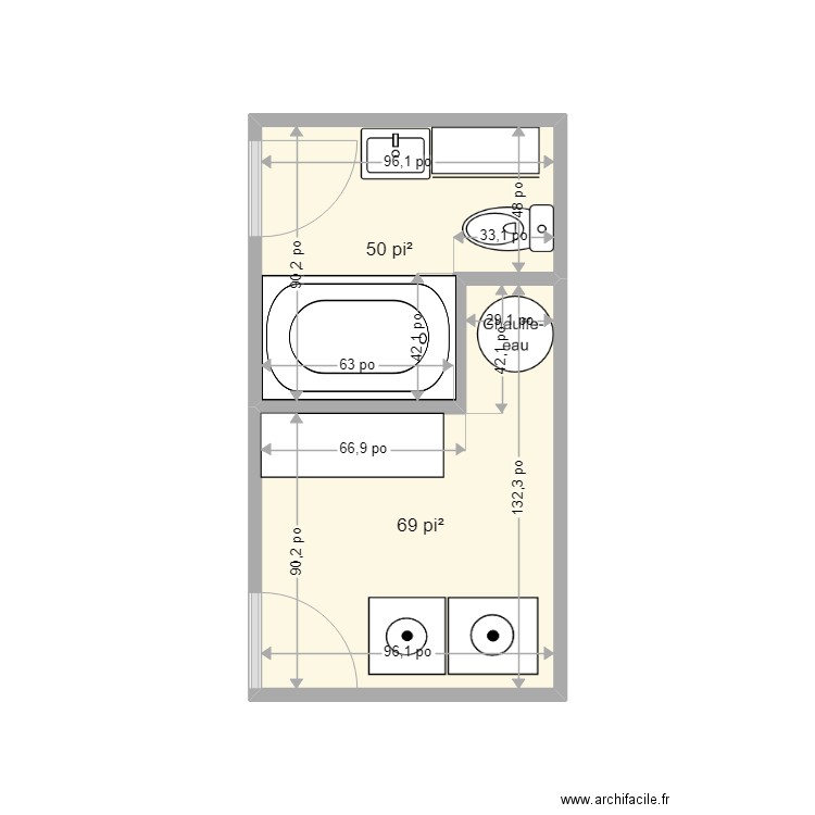 salle de bain 2023. Plan de 2 pièces et 11 m2