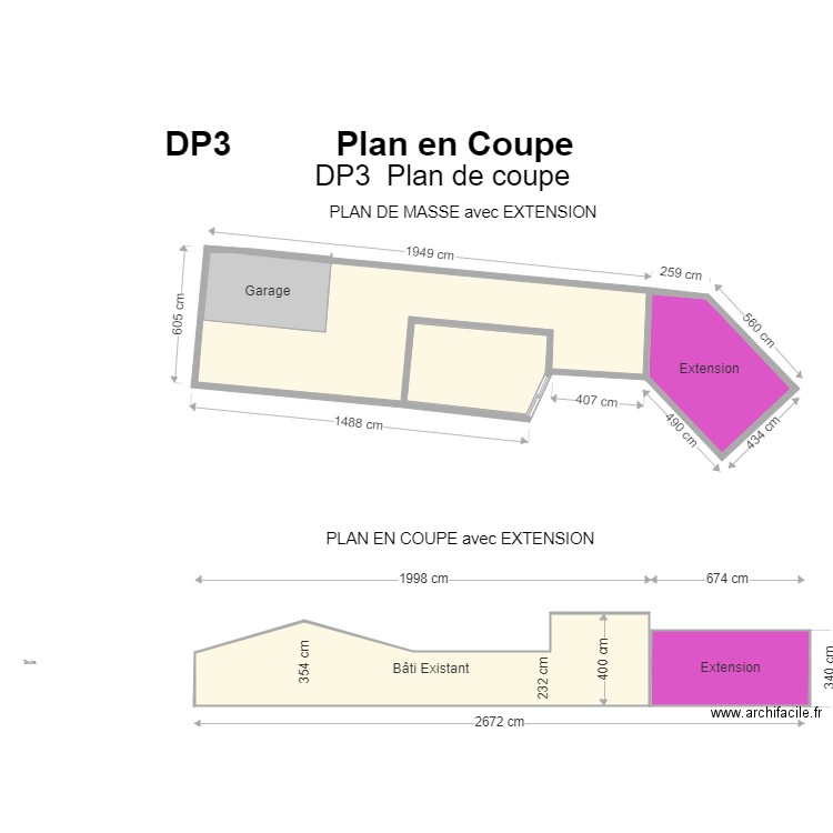  plan de coupe extension 340 cm. Plan de 0 pièce et 0 m2