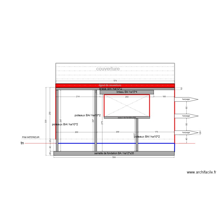 isa/mando plan BA façade est. Plan de 3 pièces et 9 m2