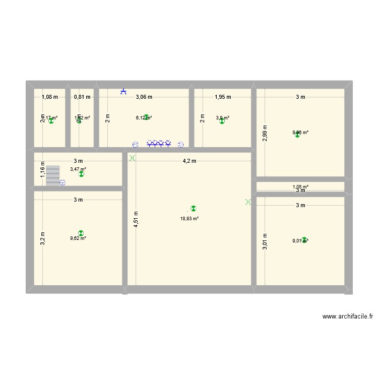 Projet élétricité. Plan de 10 pièces et 65 m2