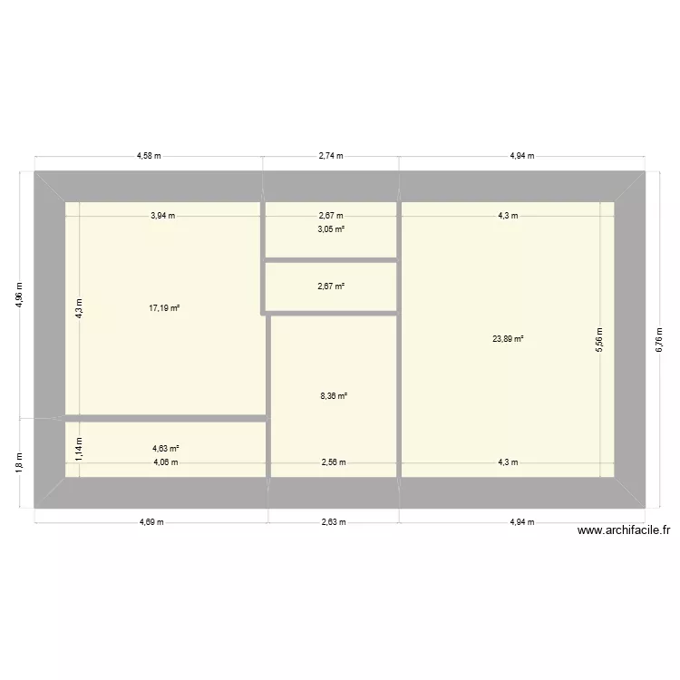 Etage actuel. Plan de 6 pièces et 60 m²