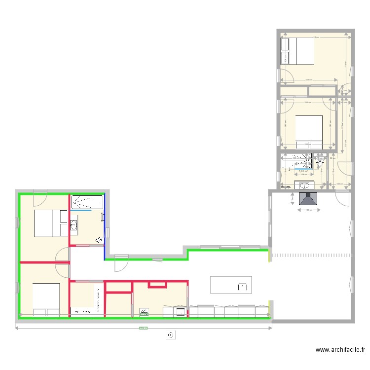 Plan meublé. Plan de 14 pièces et 75 m2