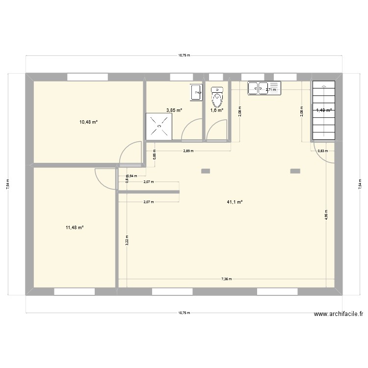 PLAN MAISON 3. Plan de 6 pièces et 70 m2