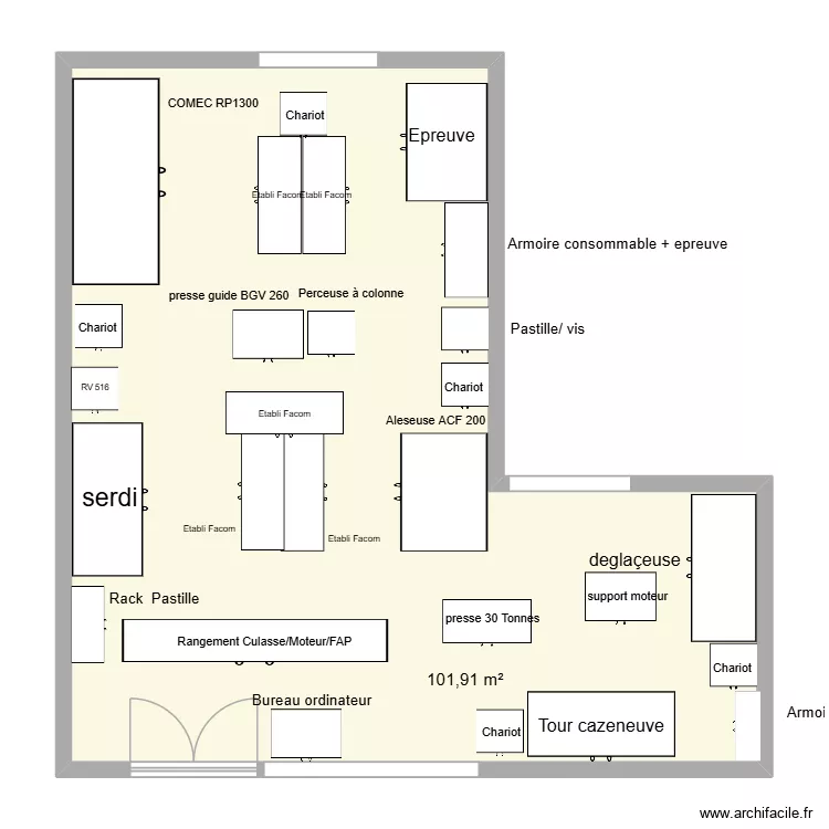 atelier motorisation taille final. Plan de 1  et 102 m²