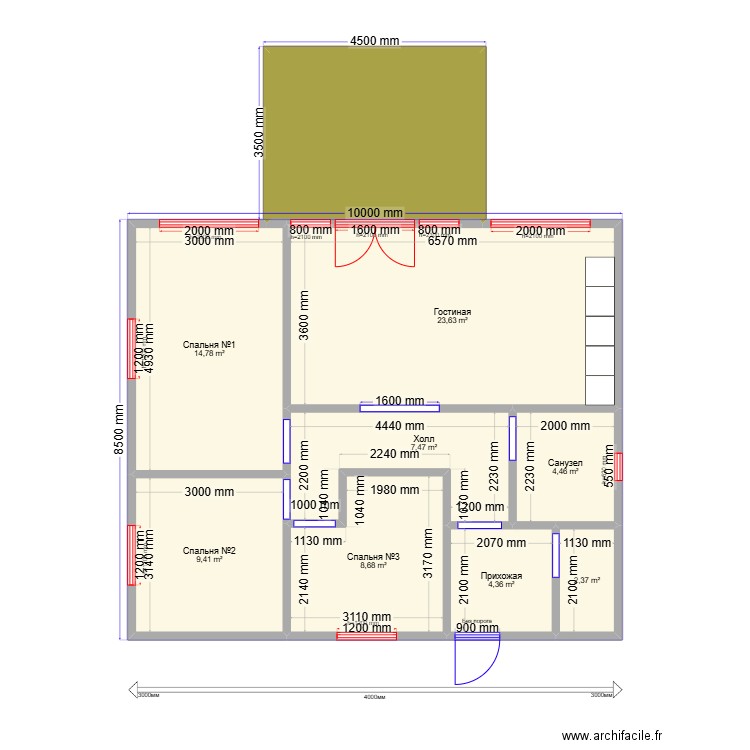 Васильково 1. Plan de 9 pièces et 89 m2