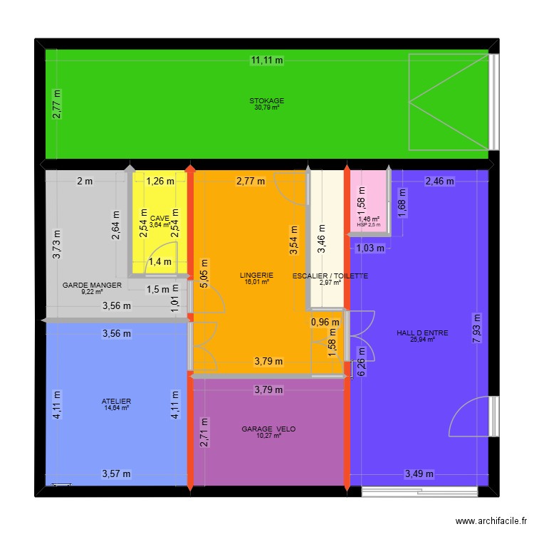 SOUS SOL. Plan de 9 pièces et 115 m2