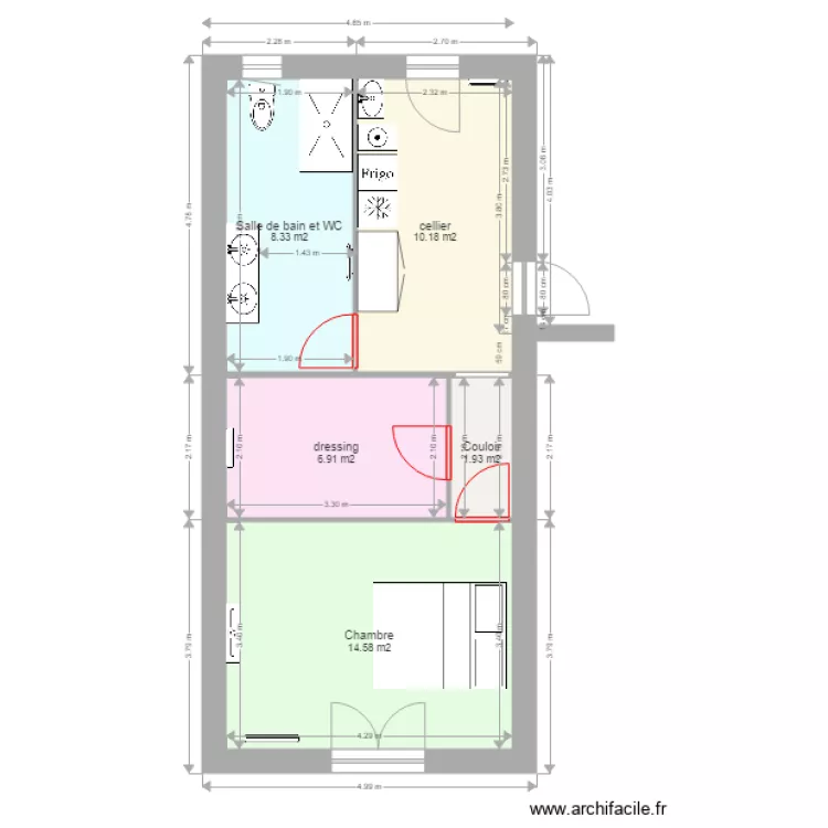 extension 4 pi&egrave;ces 42m habitables. Plan de 