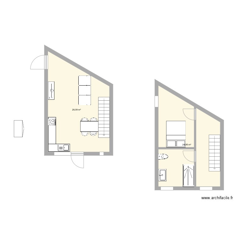 Rdc soumagne . Plan de 2 pièces et 51 m2