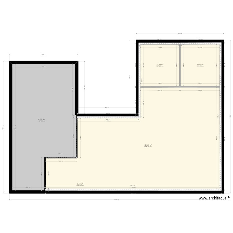 plan mur avec côtes + iso 140.. Plan de 5 pièces et 214 m2