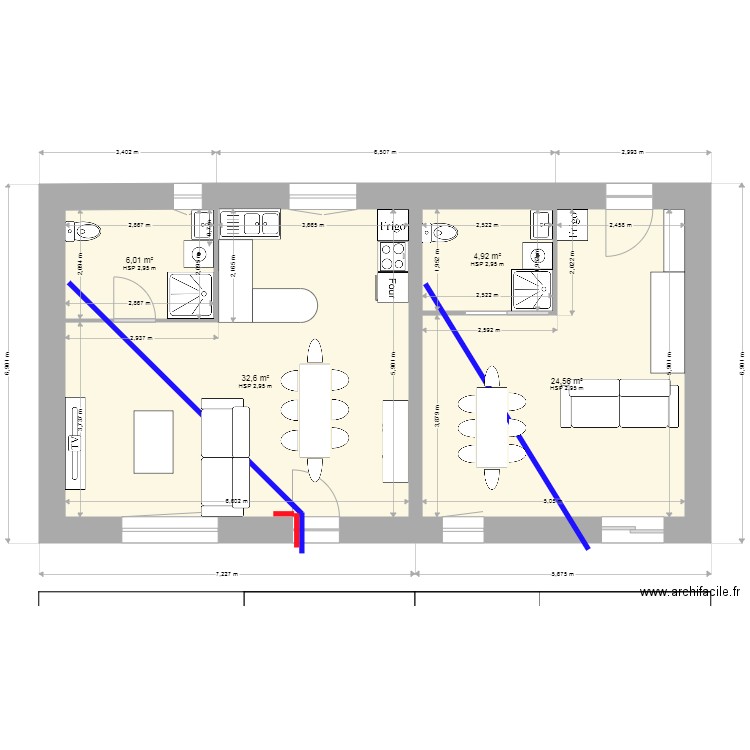 reseaux. Plan de 11 pièces et 135 m2