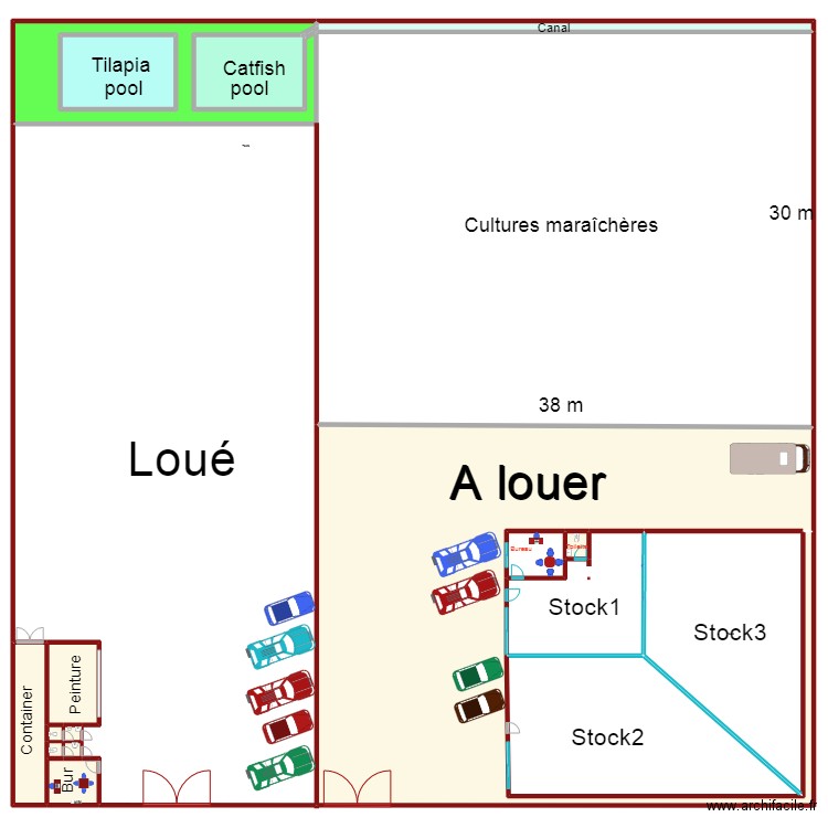 Partition Quartier industriel. Plan de 18 pièces et 1317 m2