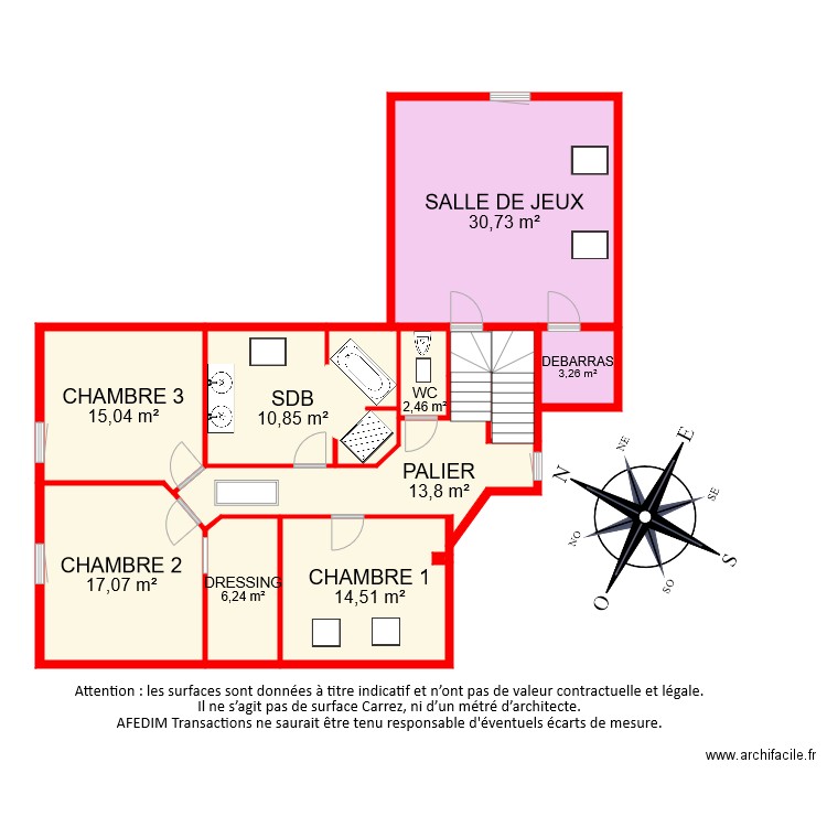 BI7499 ETAGE. Plan de 13 pièces et 122 m2