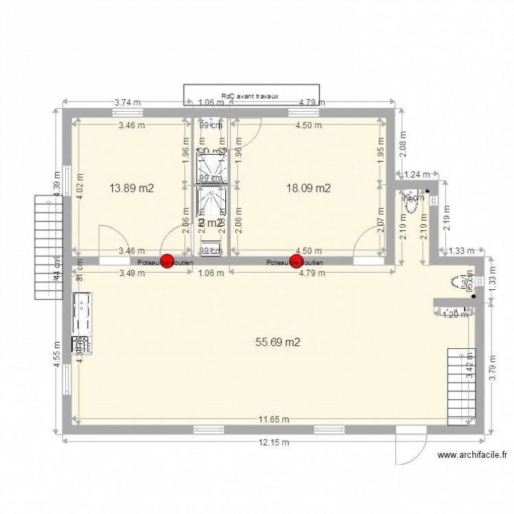 RdC avant travaux. Plan de 0 pièce et 0 m2