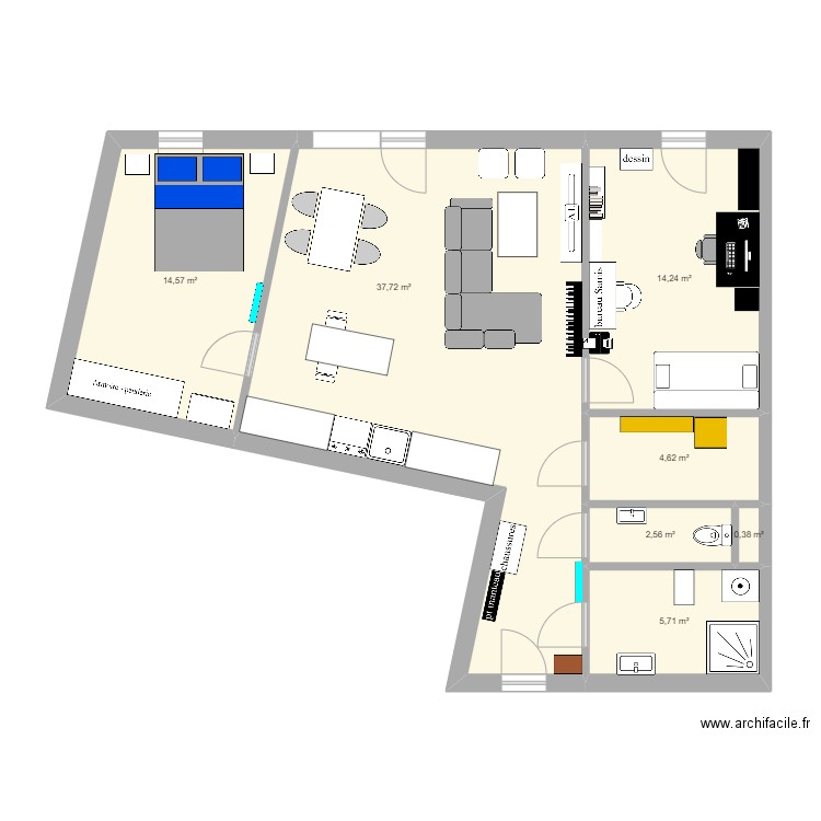 CityRivers modif. Plan de 7 pièces et 80 m2