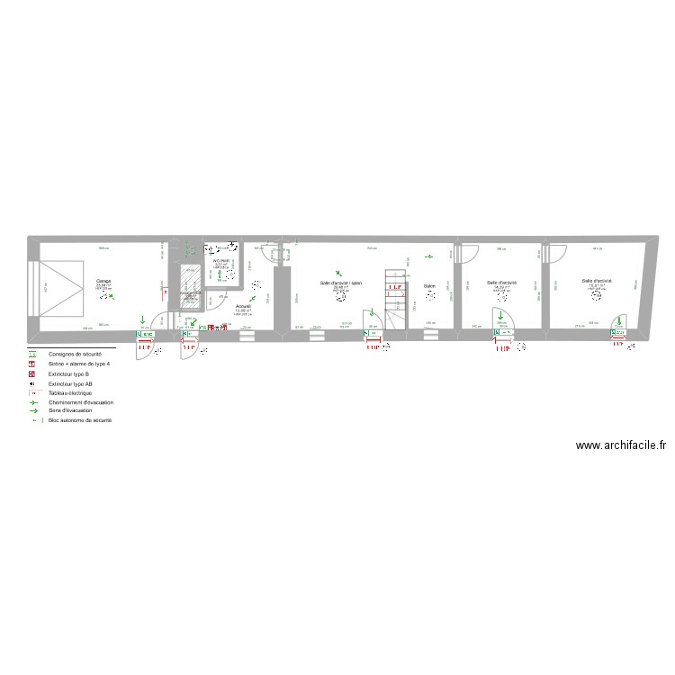 Manoir-LDH-RDC-incendie. Plan de 8 pièces et 100 m2