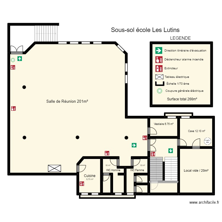 Sous sol  Ecole Les Lutins Final. Plan de 15 pièces et 335 m2