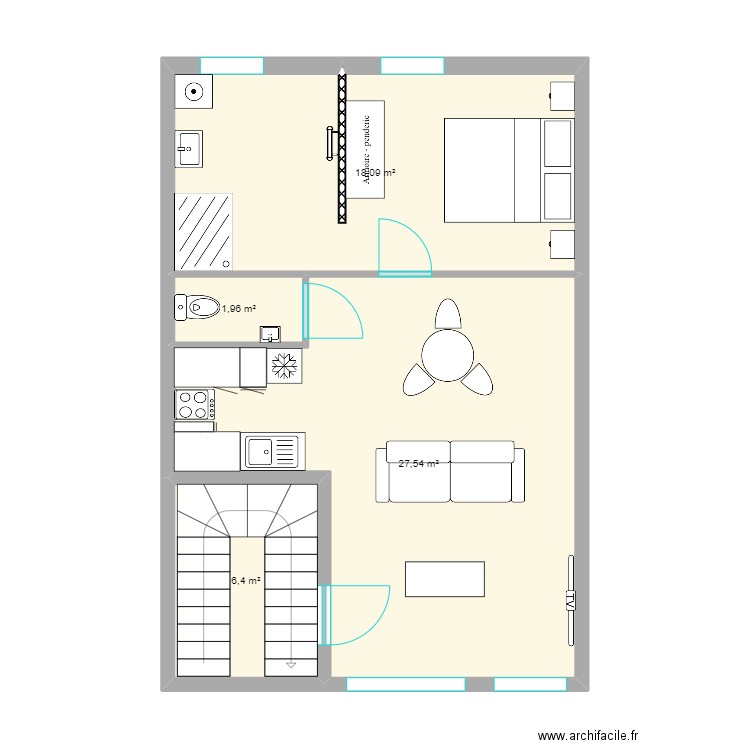 Logement 13. Plan de 4 pièces et 54 m2
