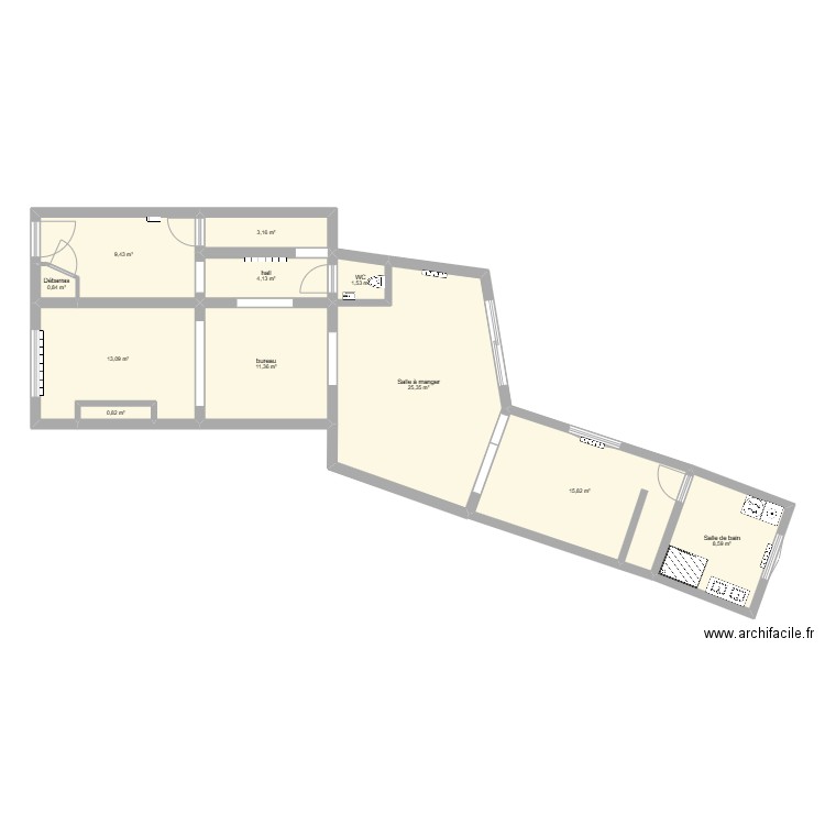 rdc carniere. Plan de 11 pièces et 94 m2