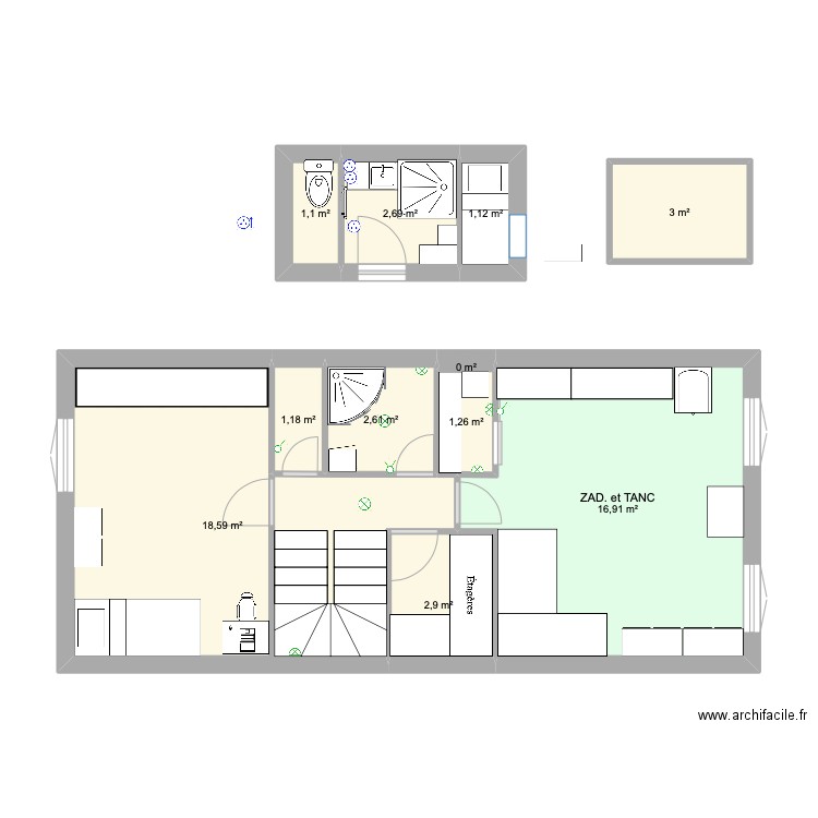 ÉTAGE 1. Plan de 11 pièces et 51 m2