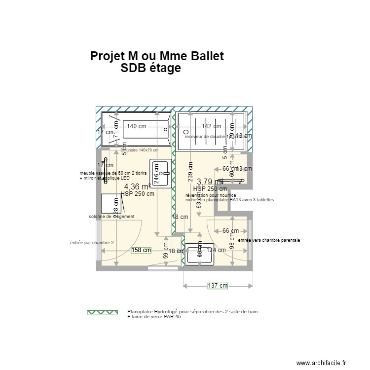 SDB BALLET 2. Plan de 3 pièces et 8 m2