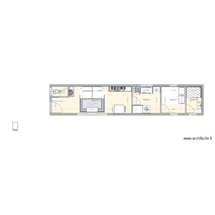 Container 40 feet nouvel essai 6. Plan de 5 pièces et 24 m2