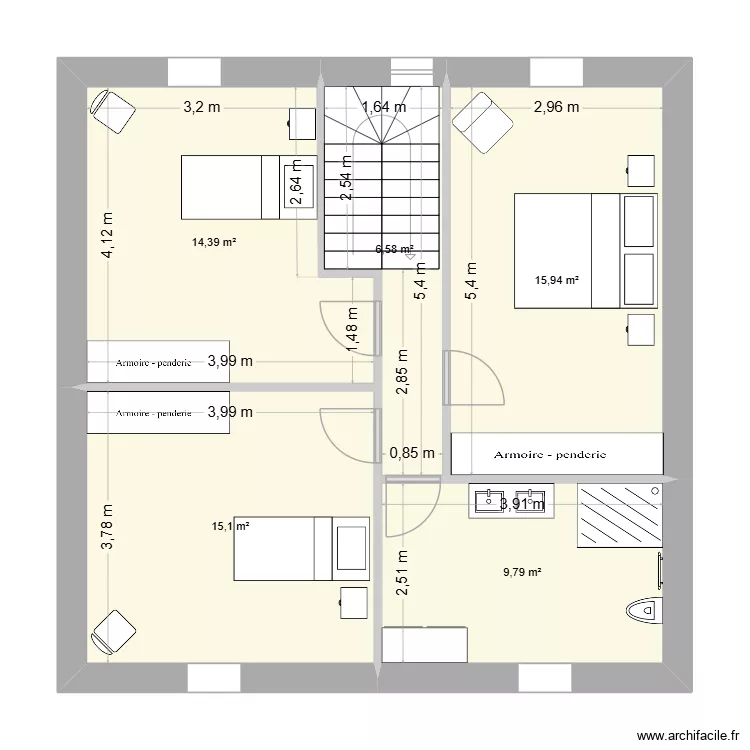 2&egrave;me &eacute;tage Projet 2. Plan de 5  et 62 m²
