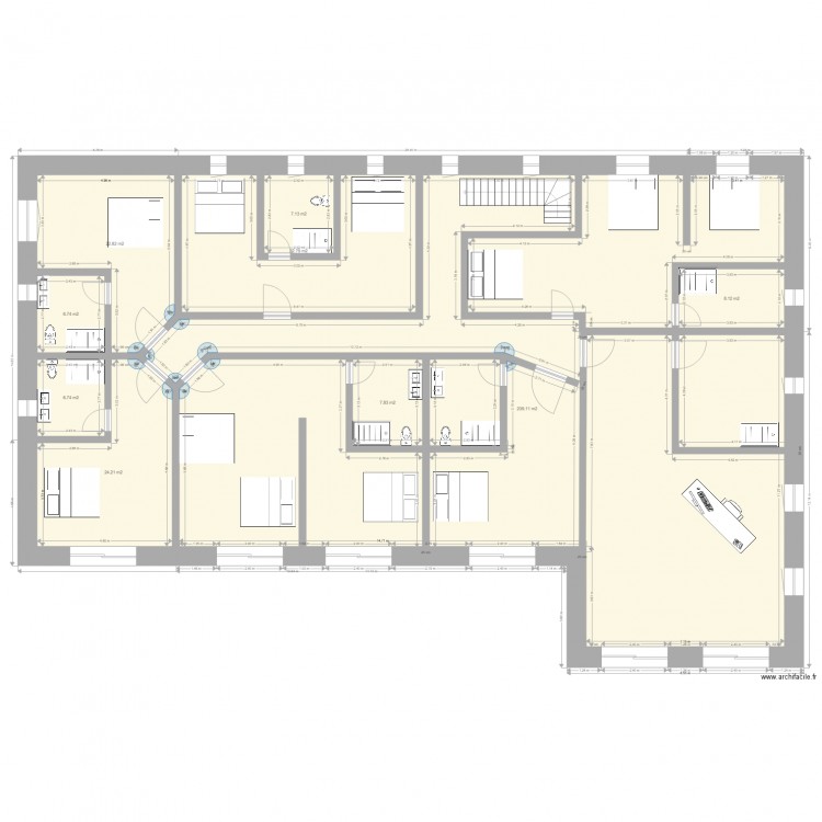 Reconstruction refuge plan etage chambres. Plan de 0 pièce et 0 m2