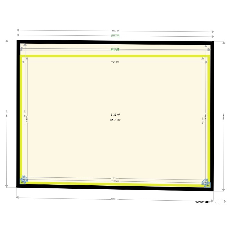 test 1. Plan de 2 pièces et 184 m2