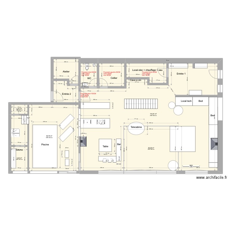 RDC portes Menuisier. Plan de 8 pièces et 207 m2