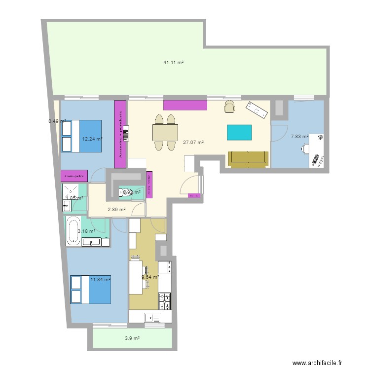 appart existant Final avec meubles. Plan de 0 pièce et 0 m2