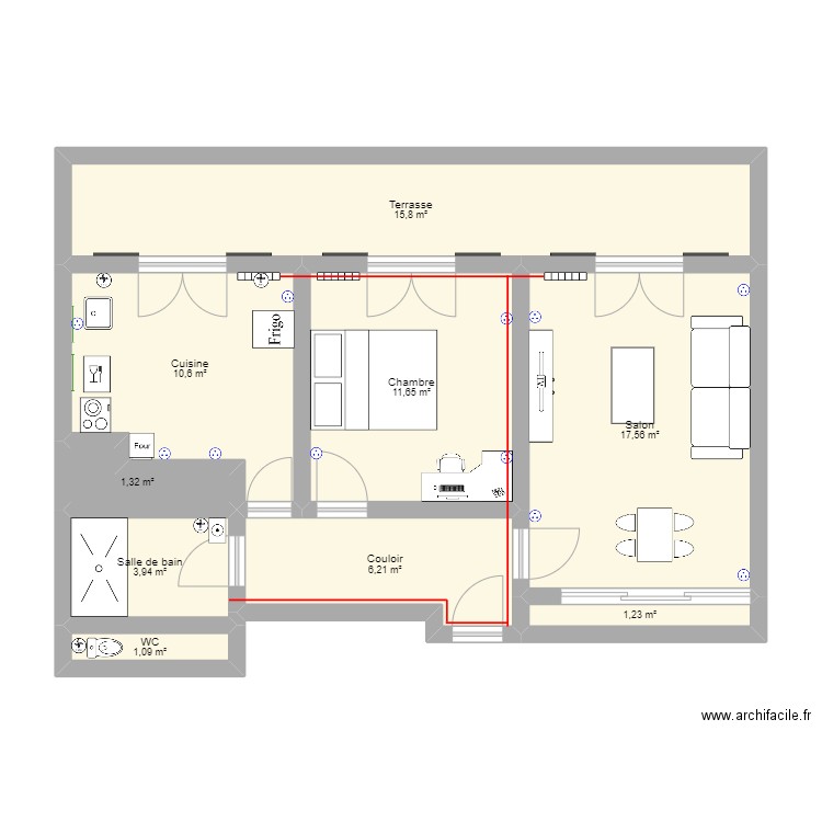 appart. Plan de 9 pièces et 69 m2