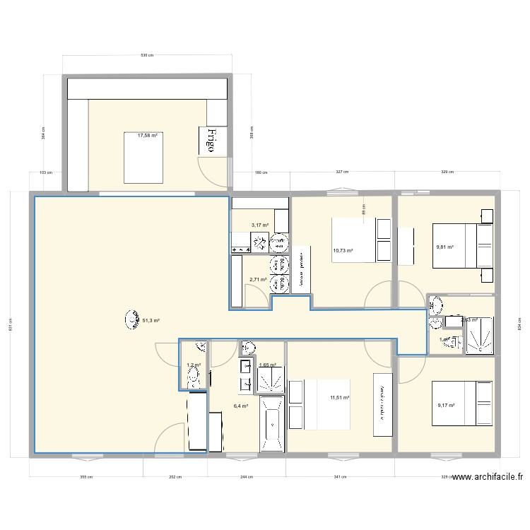 Maison LA JARRIE. Plan de 13 pièces et 129 m2