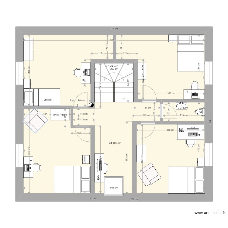 étage maison 2. Plan de 2 pièces et 72 m2