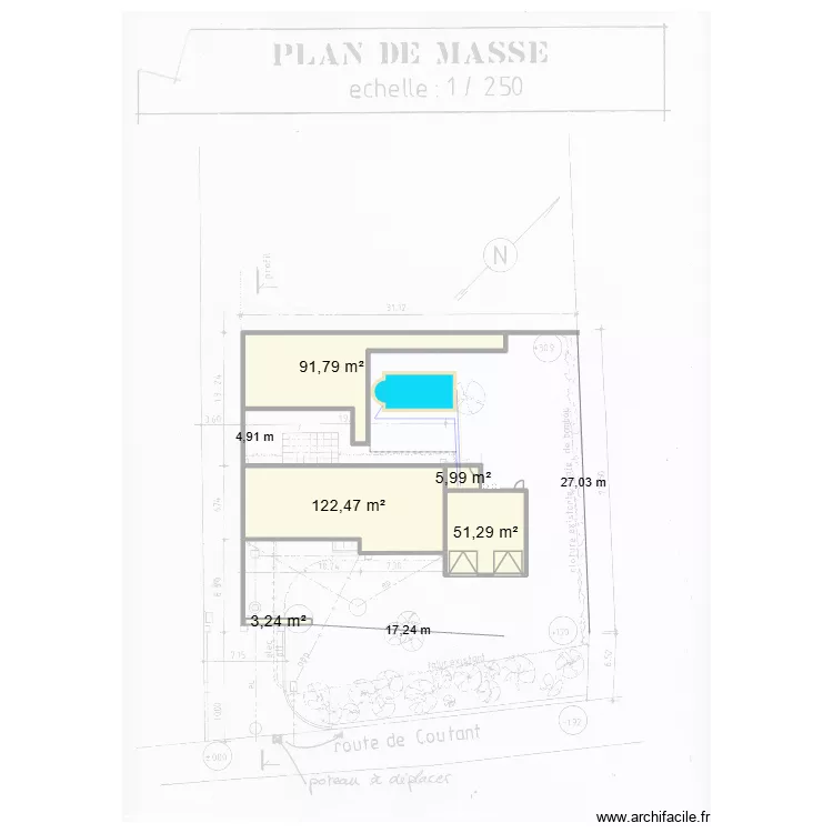 maison et garage. Plan de 5 pièces et 275 m²