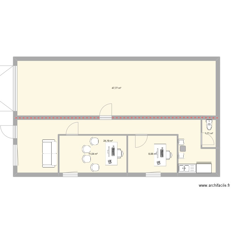 local. Plan de 5 pièces et 93 m2