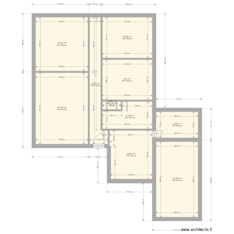 BRUNETTI plan de base ind01. Plan de 10 pièces et 87 m2